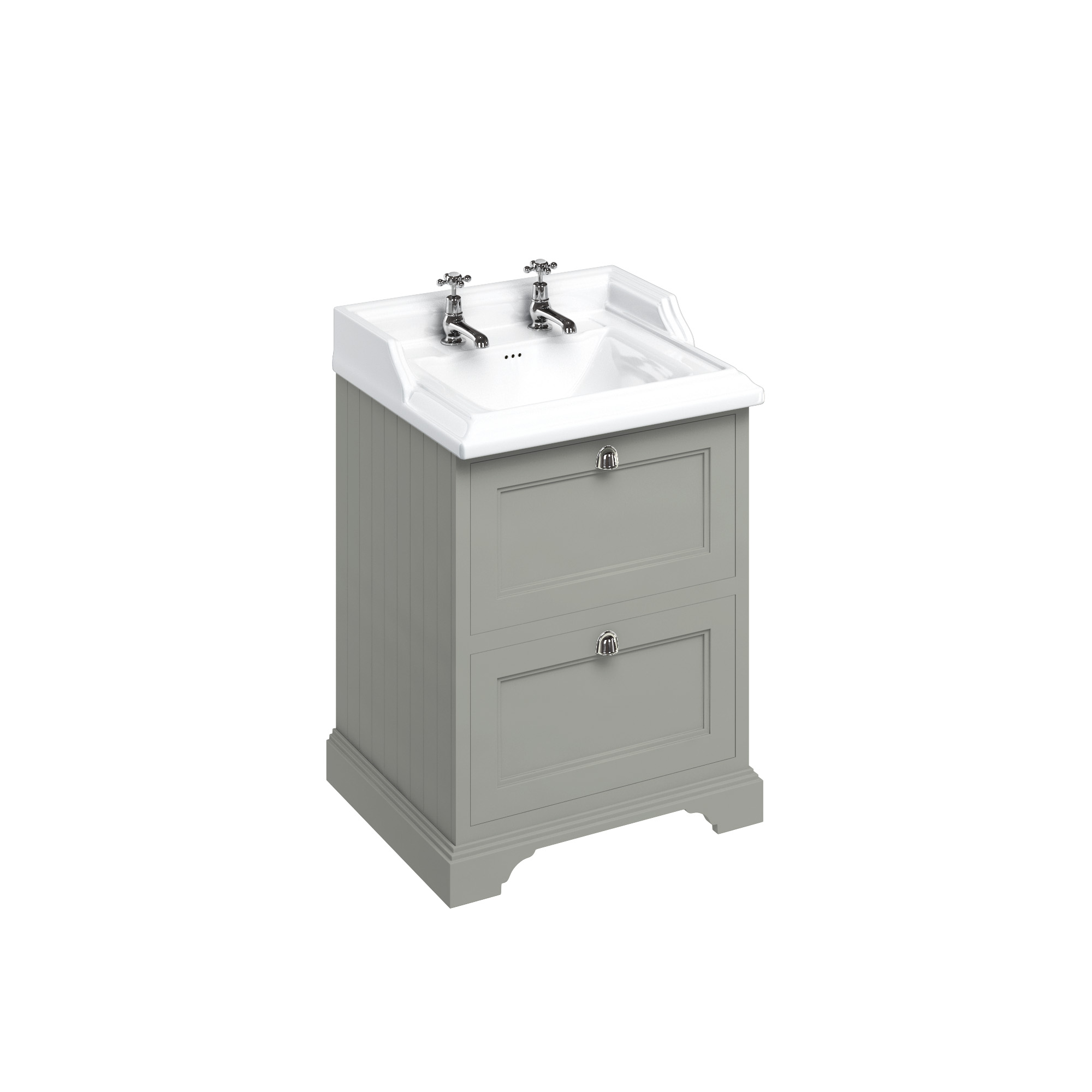 Freestanding 65 Vanity Unit with 2 drawers - Dark Olive and Classic basin 2 tap holes